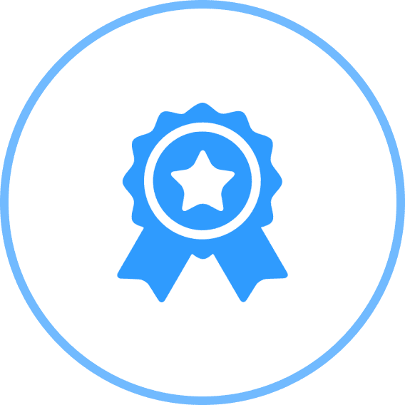 Blue award ribbon with star symbol.