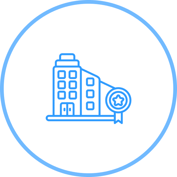 Building with an award ribbon icon.