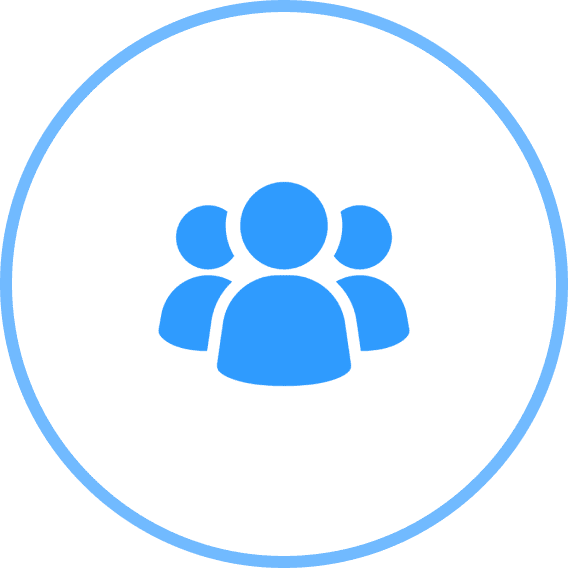 Three blue user icons in a circle.